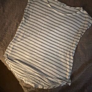 Green Envelope Striped Boatneck Top in Gray and White